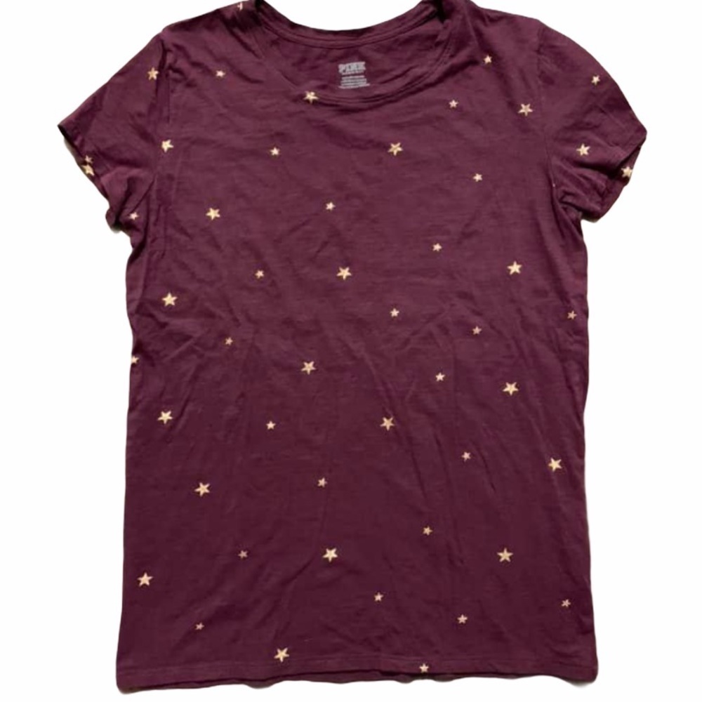 PINK maroon t-shirt w/ gold stars size small